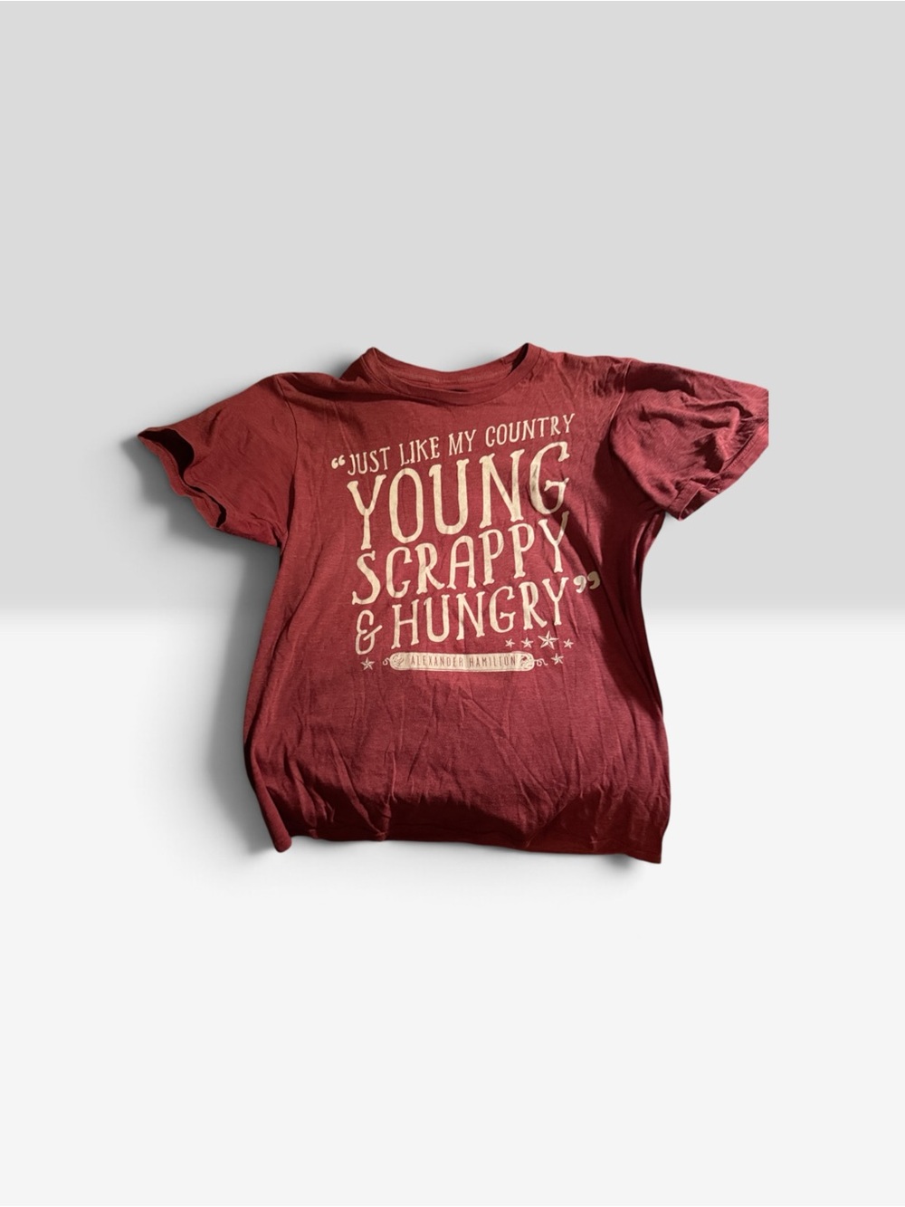 Hamilton Burgundy Graphic Tee with Cream Text